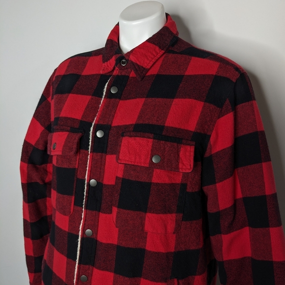 Falls Creek red black plaid fleece & flannel button up jacket - Picture 2 of 9